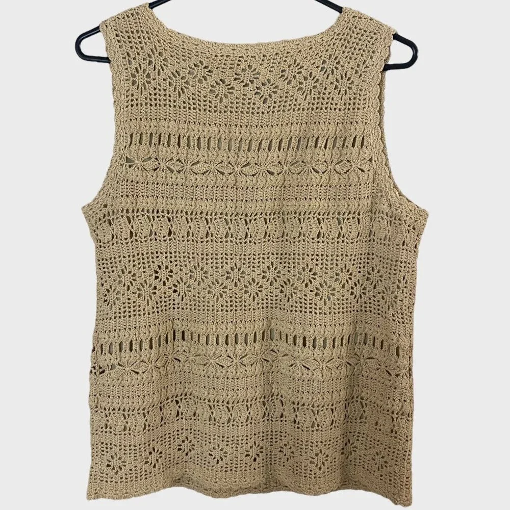 Jones New York Lined Crochet Sleeveless Top Tan Women's Petite Large Casual Boho - Picture 4 of 9